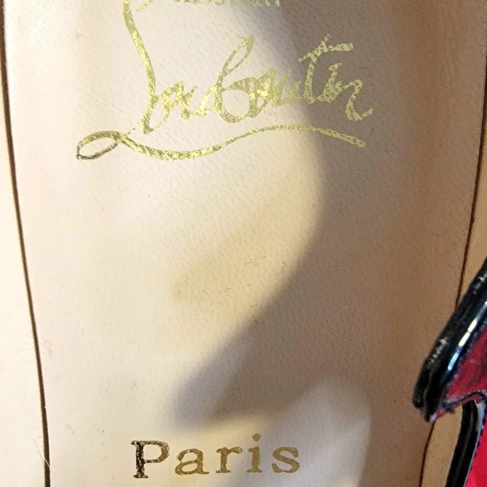 CHRISTIAN LOUBOUTIN Black Patent Leather Zeppa Mary Jane Peep Toe Pumps 39 - Picture 8 of 13